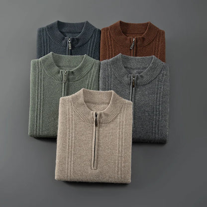 Monidoco Pure Cashmere Geribde Half Zip Sweater