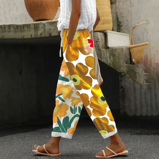 Pamela - groene broek met frisse bloemenprint