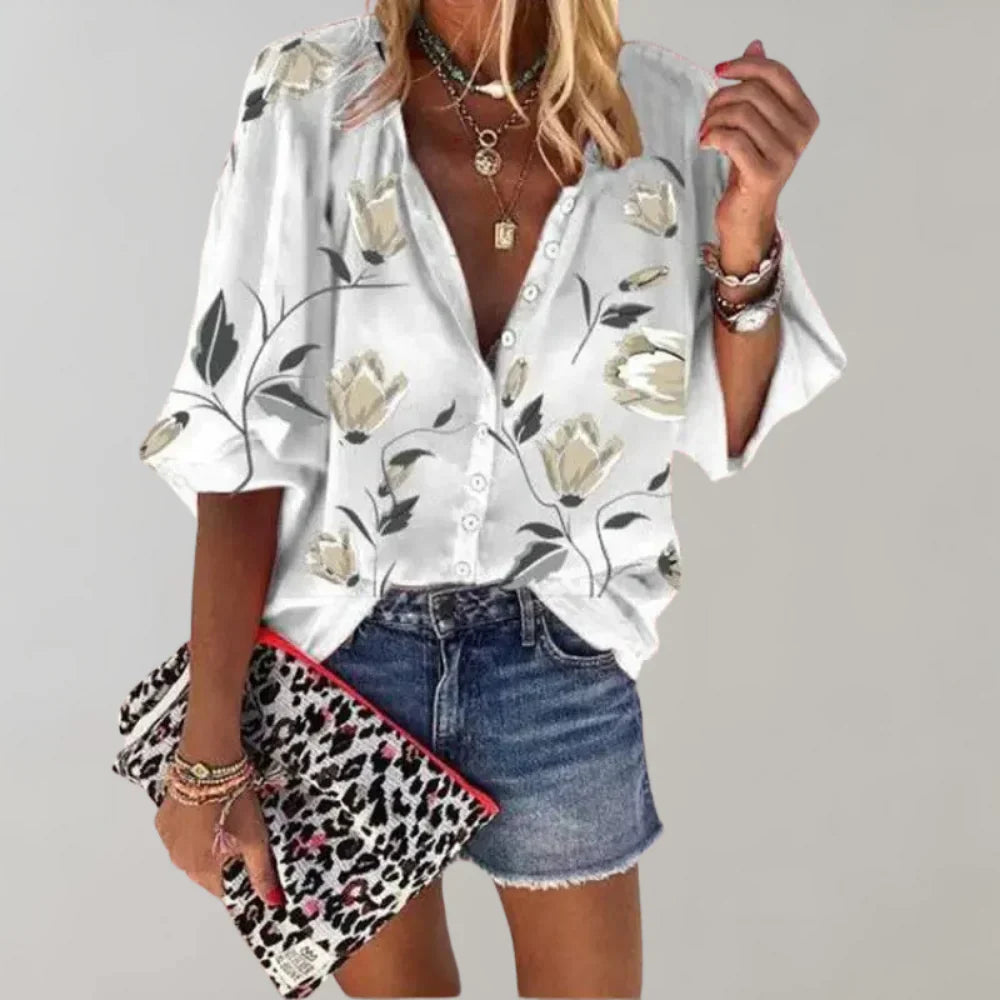 Casual damesblouse met bloemmotief en knopen