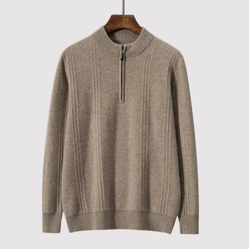 Monidoco Pure Cashmere Geribde Half Zip Sweater