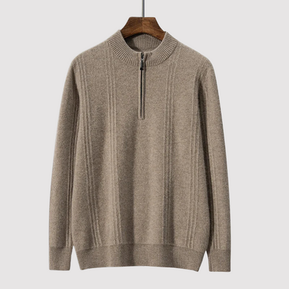 Monidoco Pure Cashmere Geribde Half Zip Sweater