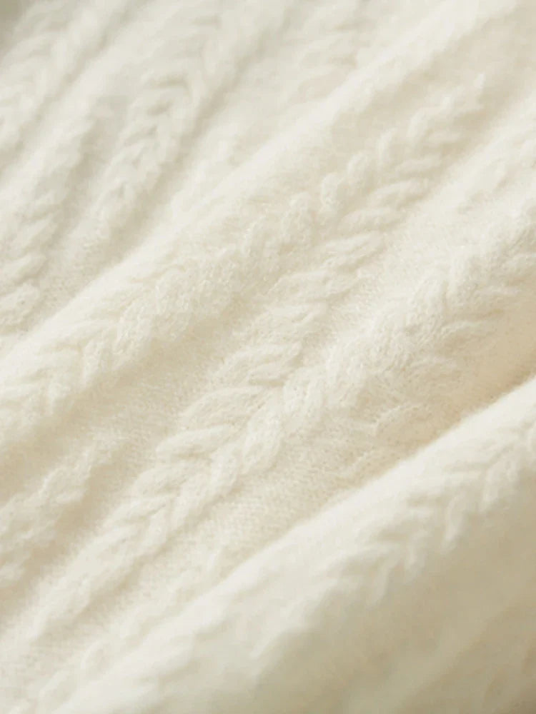 Monidoco Cashmere Trui met Kabelgebreide O-hals