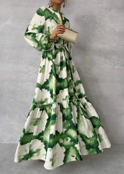 Charlotte - elegante groene maxi-jurk met v-hals en lange mouwen